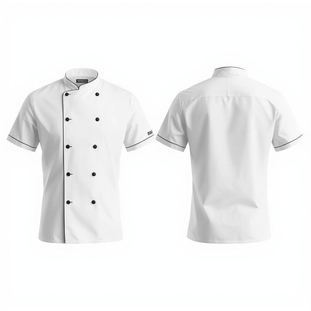 Executive Double-Breasted White Chef Coat (Short Sleeve Hospitality Uniform)
