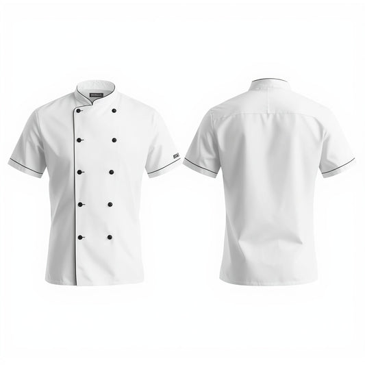 Executive Double-Breasted White Chef Coat (Short Sleeve Hospitality Uniform)